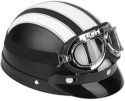 lyrlody Casco Moto Leggero con Occhiali di Protezione UV, Sciarpa in Pelle Rimovibile, Mezza Casco Moto Aperto Mezza Casco Aperto in Pelle Moto per Cruiser (Silver)