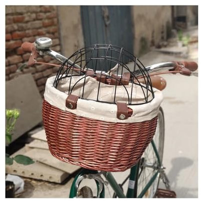 GSJNHY Fahrradkorb für Hunde Fahrrad-Frontkorb aus Weidengeflecht, for Haustiere, Katzen, Hunde, Fahrradkorb, Lenker, Fahrradtasche, Fahrradträgertasche mit Deckel, Fahrradaufbewahrungskorb