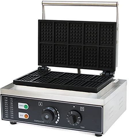 Piastra per cialde a temperatura regolabile stampo in alluminio per 10 cialde, macchina per waffle elettrica con rivestimento antiaderente, piccola macchina per waffle con luce LED