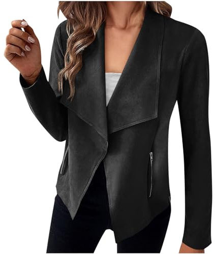 TANMESSO Women's 2024 Long Sleeve Open Front Cropped Faux Suede Jackets (Black,XL,XL,Regular,Regular)