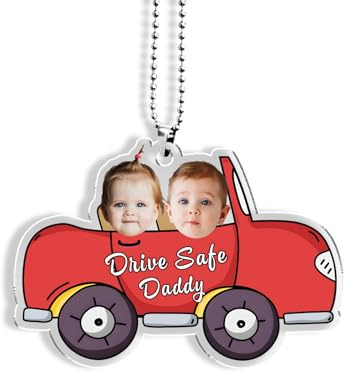 Auto Rückspiegel Anhänger Sicher fahrenden Papa, Vatertagsgeschenke, personalisierte lustige Foto-Autobehänge, Geschenke für das erste Auto von Söhnen Töchtern für Mama Papa, Auto-Innendekoration