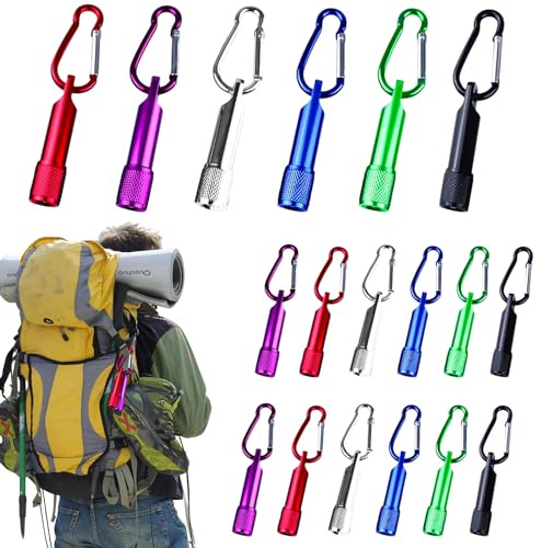 Vaileal 18 mini linternas, llavero LED, linterna de aluminio de colores con mosquetón, linterna portátil pequeña para la escuela, al aire libre, caza, excursiones de mochila, urgente