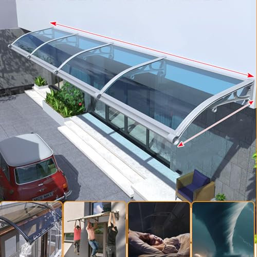 Überdachung Pultvordach mit Regenrinne,Pavillion Türvordach für draußen Sonnenschutz Regenschutz Beständiger,Markise Fenster Aluminium Silberner Ständer und Blau Polycarbonat (100 x 130 cm)