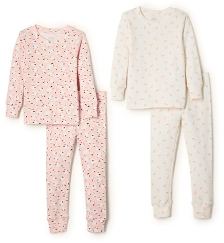 Amazon Essentials x Sofia Grainge Pyjama en Coton, Coupe ajustée Mixte bébé, Lot de 2, Moutons/Petits Lapins, 4 Ans