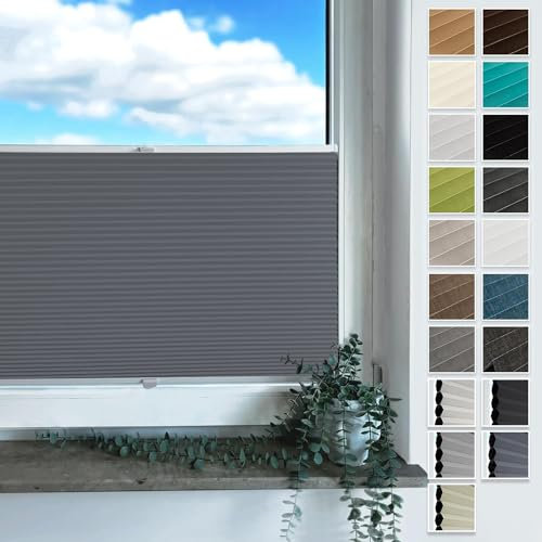 Rollmayer Plissee mit Bohren, Plisseerollo Faltrollo Sichtschutz und Sonnenschutz für Fenster und Tür (Waben Graphit,B140cm x H130cm)
