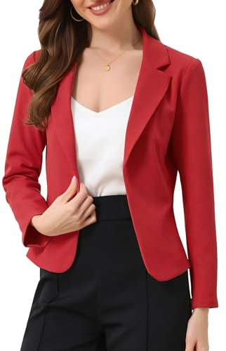 Allegra K Dam kavaj fram öppen långa ärmar affärskofta elegant avslappnad crop kostym jacka, röd, S