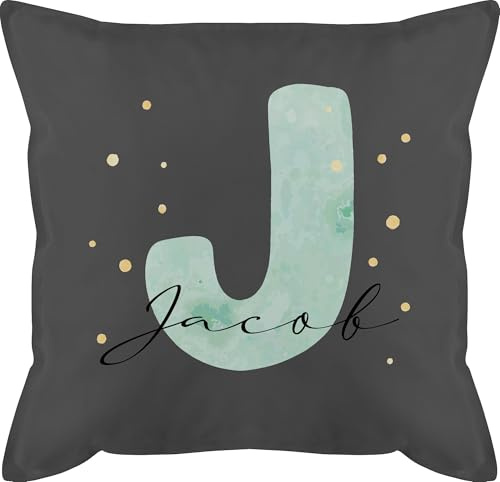 Kissen 50x50 - Anfangsbuchstabe Personalisierbar mit Namen | Geschenk mit Initialen | Initialbuchstabe und Name individuell kombinierbar - 50 x 50 cm - Grau - Buchstaben j namenskissen Buchstabe