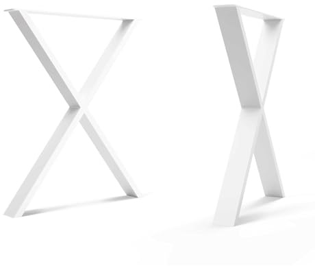 The Hairpin Leg Co. X-Frame Metal Table Legs, 71 x 58cm, White | Desk/dining; powder coat; 75x25mm box section steel; TIG welded; 2 legs; screws, floor protectors & build guide; indoor only