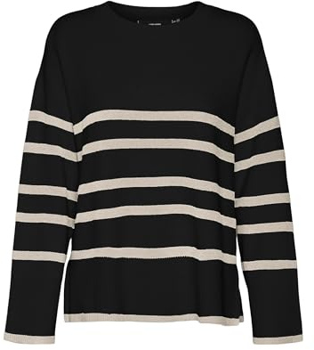 VERO MODA Vmsaba Ls O-hals randig tröja Ga Noos, svart, L
