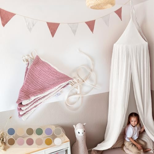 LILIMAUS Flaggirlang, tyg [i 12 färger] flaggirlang, barnrum – 100 % handgjord bomull, girlang, flaggirlang, muslin, hussäng, dekoration flickor och pojkar – girlang för babyrum