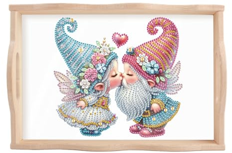 SHEGZHUC Diamond Painting Vassoio da portata con manici, gnomi, 20 x 30 cm, con diamante, vassoio in legno, rettangolare, vassoio decorativo da cucina, vassoio da colazione per letto
