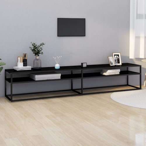 Myheimly TV-Schrank Lowboard TV Möbel Tisch Board Sideboard Fernsehtisch Fernsehschrank HiFi-Schrank Schwarz 220x40x40,5 cm Hartglas