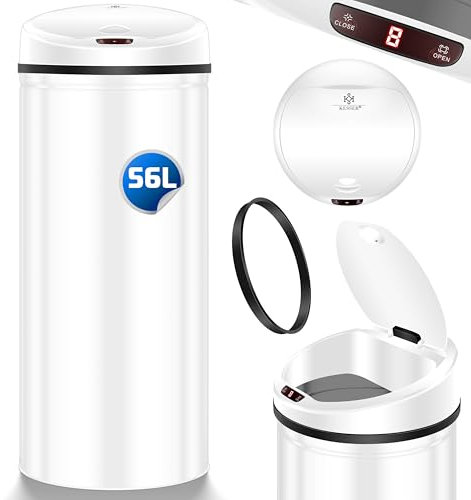 KESSER Pattumiera con sensore ✓ Automatica ✓ Pattumiera ✓ Rifiuti | Acciaio inossidabile | Colore: Bianco | Dimensioni: 56 L