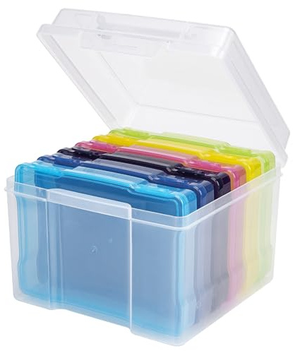 CraftGenes 5x7 Photo Storage Box with 6 Inner Organisers - Multifunctional Plastic Photo Boxes for Photos, Crafts, Stickers, Seeds & Collectibles - Dustproof, Stackable