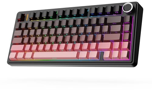 MechLands Aula F75 PRO 75% Teclado mecánico personalizado cremoso, BT5.0/USB-C/2.4 GHz inalámbrico Gaming Keyboard Gasket Structure, botón, RGB, Reaper Switches para Win/Mac (Negro Rosa)