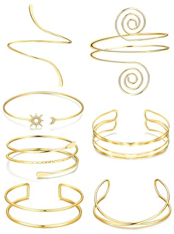 VelvetGlow Juego De Brazalete Dorado Ajustable, 7 Piezas De Banda Para La Parte Superior Del Brazo Para Damas, Pulsera Para La Parte Superior Del Brazo, JoyeríA Elegante Para Cualquier OcasióN, Oro