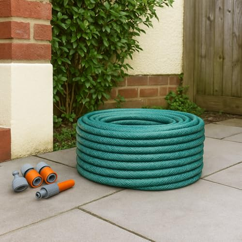 PVC Garden Hose Pipe 5M–200M – Reinforced Heavy Duty Hosepipe with Fittings – Expandable Water Hose for Outdoor Garden, Lawn, Plants & Car Washing (5M)