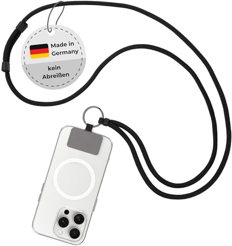 Closd Handykette, Handykordel, schwarz, reißfest, absolut sicher, mit Schlüsselring, universal für jede Handyhülle, Made in Germany