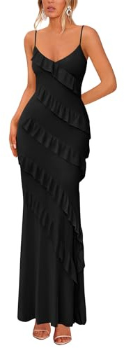BTFBM Spring Dresses for Women 2026 Spaghetti Strap Bodcyon Solid Cocktail Wedding Guest Dress Summer Fashion Clothing (Black,X-Large)