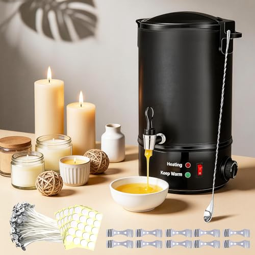 WUDLEP 10L Electric Wax Melting Pot, Wax Melter for Candle Making–Candle Maker Kit Includes 100 Wicks, 10 Holders, 100 Stickers and 1 Stirring Spoon, Ideal for Candle Business