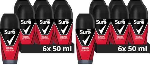 Sure Men Original Roll On Deodorant Antiperspirant with MotionSense technology for 48 hour protection against sweat and odour 50 ml, Pack of 12