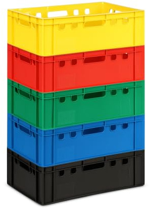 gardivo E2 Kisten 5 Stück 60x40x20 Meischkiste verschiedenen Farben, Metzgerkiste, Lagerkiste Grün, stapelbbar lebbensmittelecht robust fleischerkiste