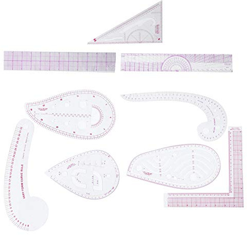 RASTKY 9-teiliges Multifunktionales Nählineal-Set, Schneiderei – Kurvenlineale und Messzubehör für Design, Schneiden und Kleidungskreation