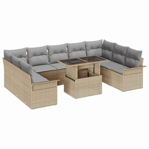QZZCED Moderne Rattan-Sitzgruppe mit Tisch, 9-teilig für Garten oder Terrasse, modulares Outdoor-Sofa mit Polyesterkissen, flexibles Design und verstellbaren Füßen, robust