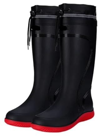 Gummistövlar Herr PVC Gummistövlar Platå Slip-On Knähöga Flera Färger Flera Storlekar(Black Red 3,43 EU)