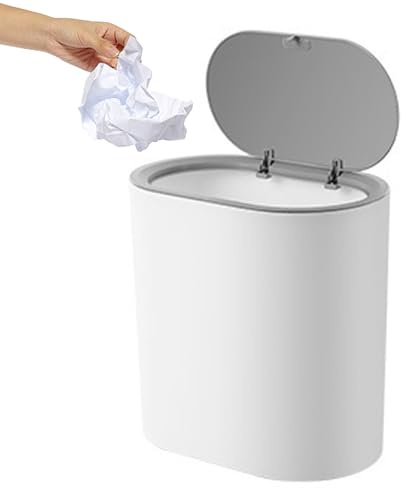 Pattumiera, Pattumiera da bagno con coperchio, Cestino per rifiuti superiore con pressa per pattumiera, Per bagno e piccoli spazi, Eleganti bidoni della spazzatura sottili Spazi compatti Cestino