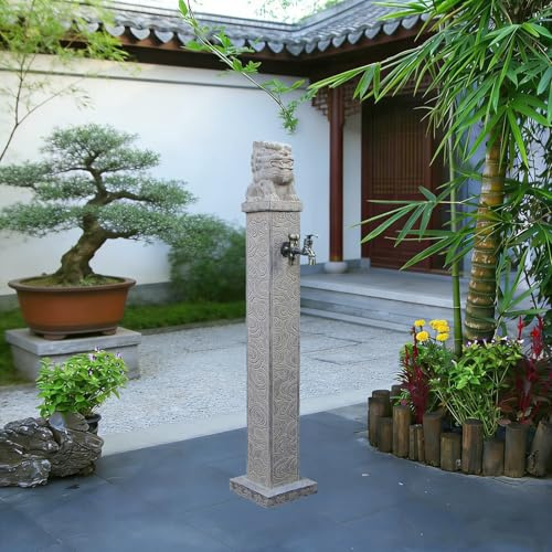 Columna De Agua Vertical Para Jardín Exterior Con Grifo De Doble Salida, Fuente Dispensadora De Agua Tipo Hidrante, Para Granjas, Pastizales Y Patios Traseros(Antique Stone 2,110cm/43.3in)