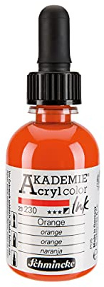 Schmincke - AKADEMIE Acryl color INK, Orange, 50 ml, 23 230 024, flüssige Acryl color-Farbe, pigmentierte Acryltinte zum Malen, Schreiben, Airbrush