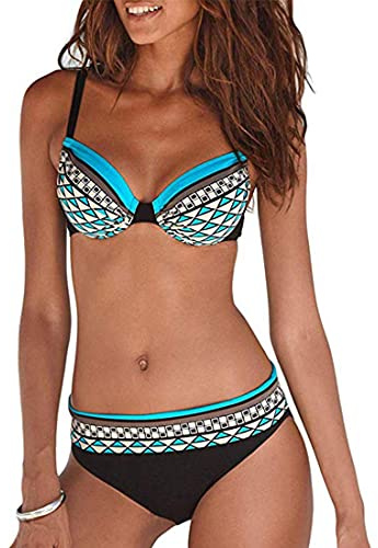 Vintage dam tvådelad baddräkt elegant bantning push up bikini tribal tryck bikini set