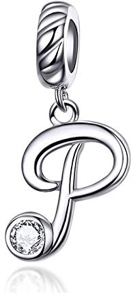 LaMenars berlock-hänge med bokstäver, 925 sterlingsilver, lämpligt för europeiska charmarmband och halsband, 0,18 Zoll - 0,2 Zoll (ca. 4,5mm-5mm), Kubisk zirkonia, Kubisk zirkonia