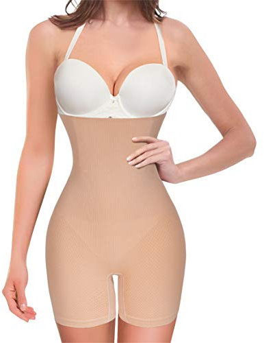 CHUMIAN Intimo Modellante da Donna Mutande Contenitive a Vita Alta Shapewear Guaina Contenitiva Pantaloncini Seamless Body Shaper Dimagrante (Beige, M/L)