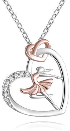 ACJNA 925 Sterling Silver Heart Ballet Dance Lovers Dancer Necklace Ballerina Silhouette Jewelry Gift for Women