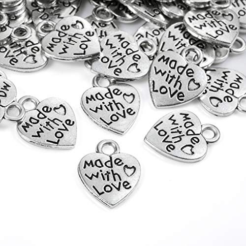 100 Stück Antique Herz Charm Made with Love Charm Anhänger Handmade knöpfe Metall Label Hand Made DIY Handwerk Schmuck Herstellung Zubehör Basteln Dekorationen