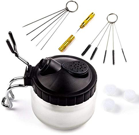 Awsuc Olla de Limpieza de aerógrafo, Kit de Limpieza de aerógrafo con cepillos de Limpieza, Aguja de Limpieza, Boquilla de Limpieza, Botella de Lavado, Herramientas de reparación de extracción