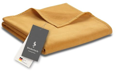 biederlack® flauschig-weiche Kuscheldecke aus Baumwolle & Polyacryl I Made in Germany I Öko-Tex Made in Green I nachhaltig produziert I einfarbige Wohndecke Cotton Uni - Antique-Gelb in 150x200 cm