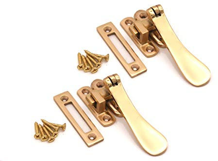 Pack of 2 Victorian Spoon Casement Window Furniture Handle Hook mortice Victorian Fastener 2 Finishes (Polished Brass)