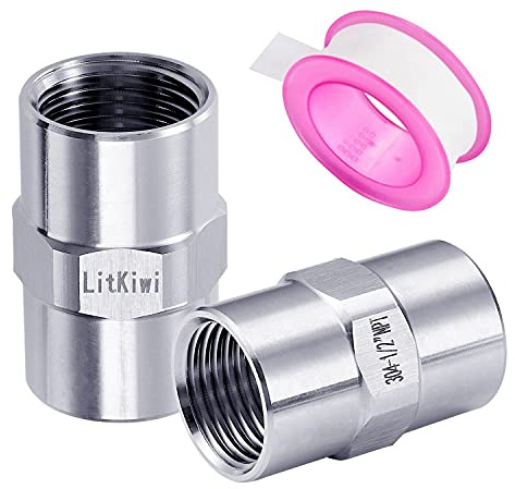 LitKiwi 2PCS Stainless Steel 304 Cast Pipe Fittings Coupling,1/2 Female NPT x 1/2 Female NPT Thread,Equal Hex Nipple Pipe Hose Connector Adapter for Brew Kit, Home Piping Application etc.