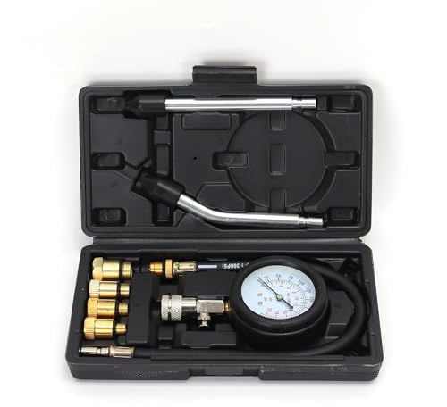 8PCS Compression Tester Kit 0-300 PSI Petrol Gas Engine Cylinder Pressure Gauge Automotive Tool for Motorcycle Car Truck (Black)