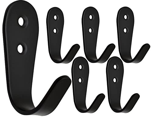 Mokife Wandhaken Schwarz Matt Schwerlast, 6 Stück Groß J Metall Kleiderhaken Edelstahl Garderobenhaken 3mm Dick Einzeln Garderobe Haken mit Schrauben