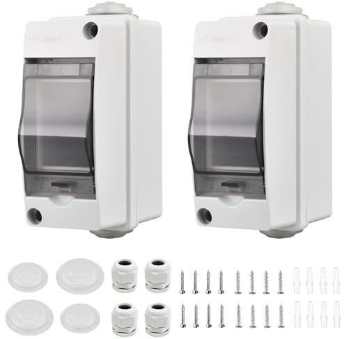 2 Pezzi Quadro Elettrico Esterno Piccolo, Quadro Elettrico 2 Moduli, Scatola Stagna IP65, Con 2 Connettori, per Esterni, Giardini, Stazioni di Ricarica, siti Industriali (2 Moduli)