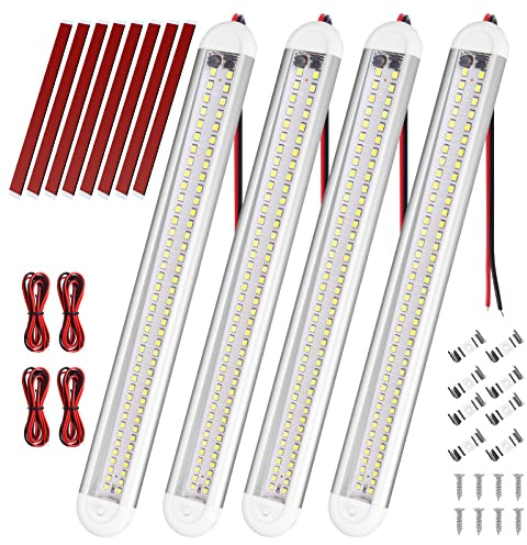 URAQT LED Iluminación Interior del Coche, 12V-85V 6W LED Barra de Luz Interior con Interruptor, 4PCS 80 Leds 6500K Tubo Lámpara de Coches para Vehículos, Caravana, RV, Barco, Camper, Gabinetes