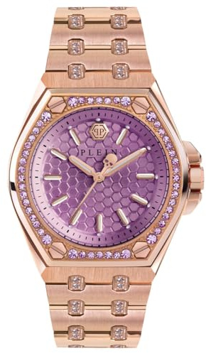 Philipp Plein Plein Extreme Lady Uhr für Damen in der Farbe Roségold mit Armband aus Edelstahl, Wasserdichtigkeit: 5 bar, Gehäusedurchmesser: 38 mm, PWJAA0922