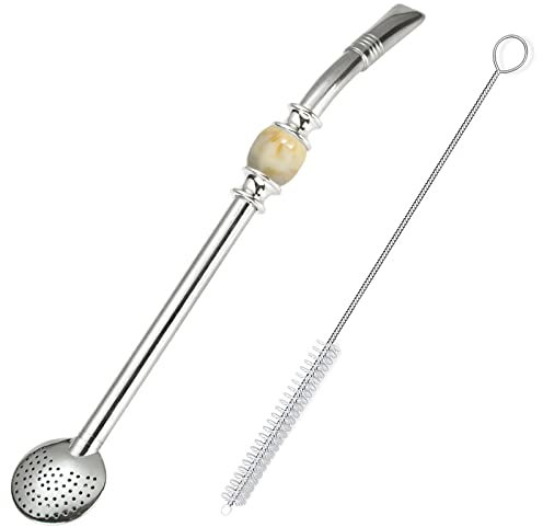 Bombilla en métal pour Yerba Mate & Boisson, Paille Réutilisable en Acier Inoxydable avec Cuillère Filtrée, 1 brosse de nettoyage offerte - Idéal pour la préparation et la dégustation de Yerba Mate