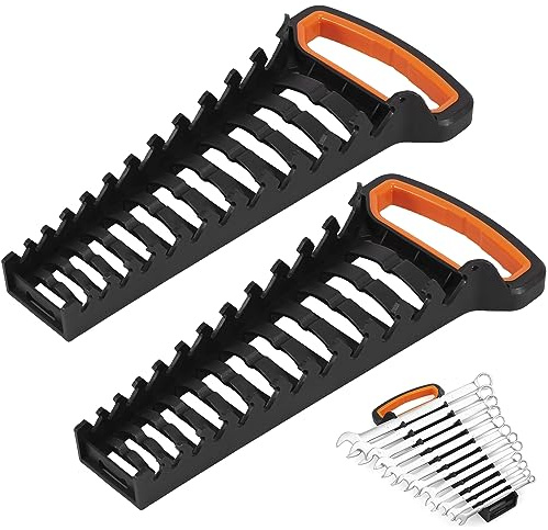 Deuson 2 PCS-Schraubenschlüsselhalter Kunststoff Metrik SAE-Schraubenschlüssel Aufbewahrungsfach Halter 2-Pack-Gesamthalt 24 Schraubenschlüsselwerkzeugschalen zum Speichern von 8 mm-19mm-Metrik