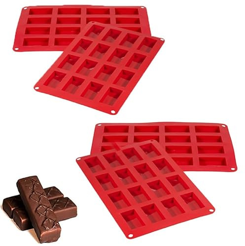 VIRSUS Stampi in Silicone Rettangolari per Cioccolatini da 16 porzioni RO018, di colore Rosso, Misura 30,5x18x1 cm, Formine Monoporzione Antiaderente per Dolci, Brownies, Barrette Energetiche (4)