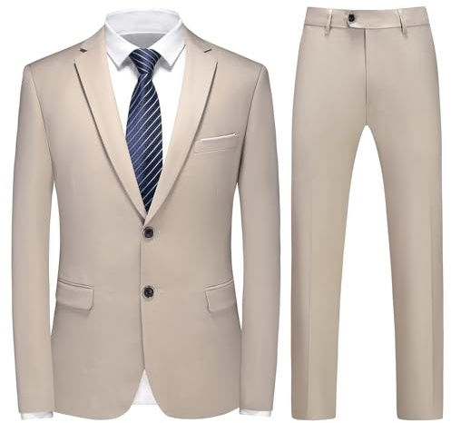 KUDMOL Men Suits 2 Piece Slim Fit Suit Business Wedding Formal Dinner Two Buttons Tuxedo Suit for Men Classic Blazer Waistcoat Trousers Set Champagne
